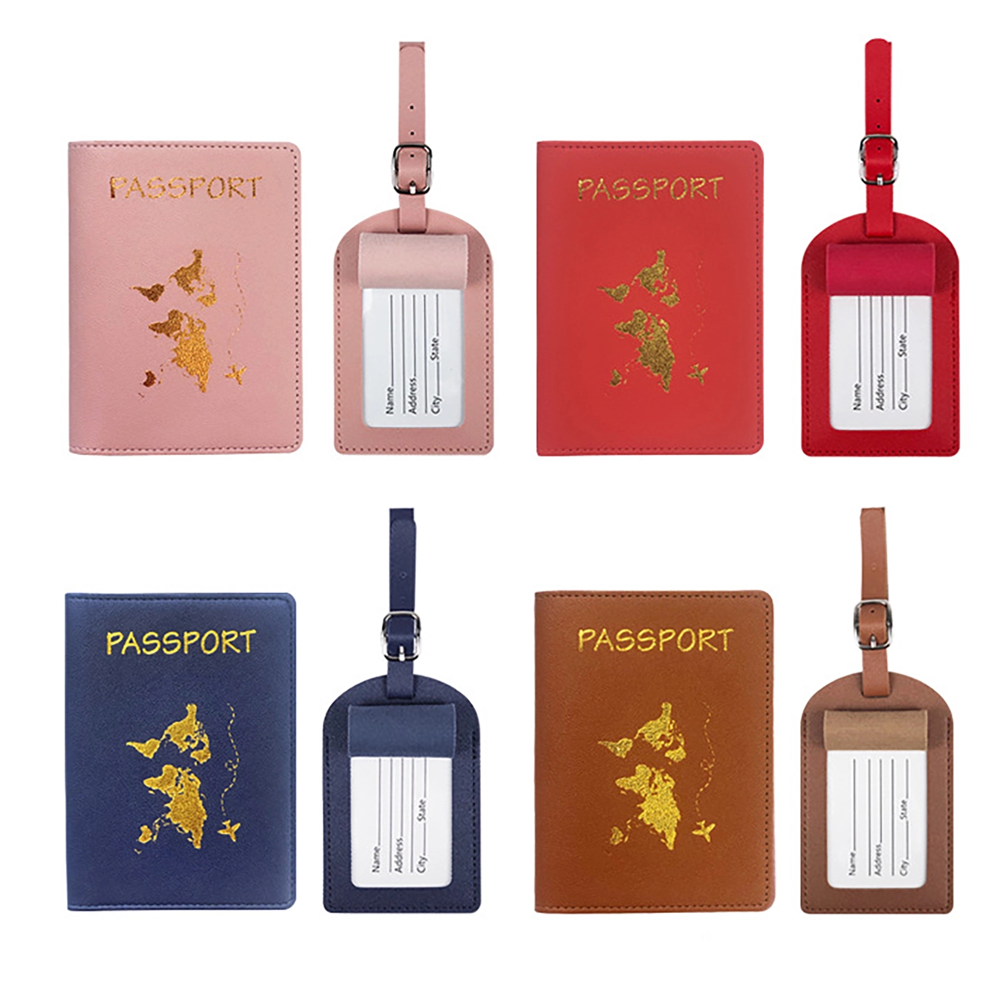 MOQ 100pcs PU Leather Passport Cover Luggage Tag Set 42