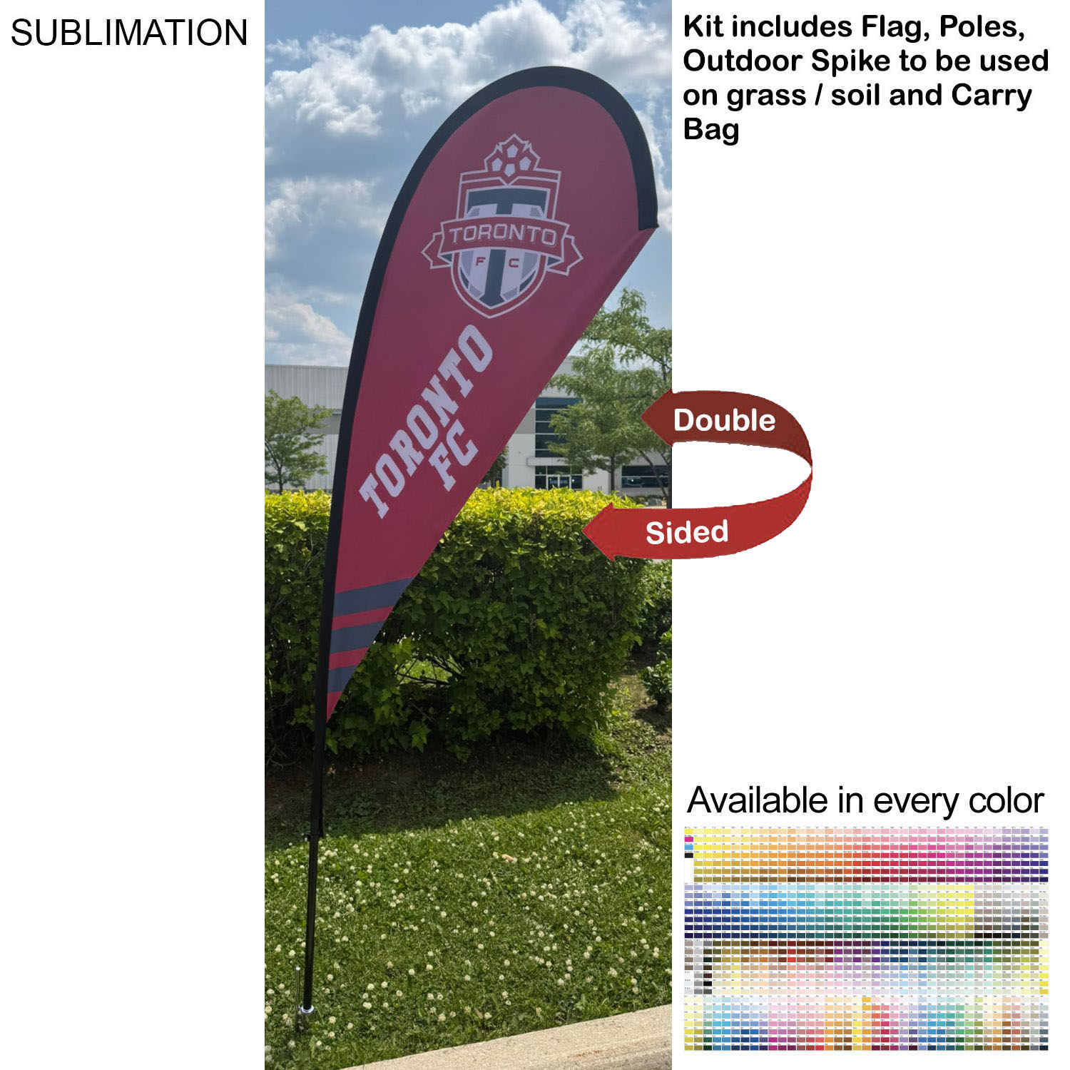 7.5' X-Small Tear Drop Flag Kit, Full Color Graphics Double Sided, Outdoor Spike base & Bag Included 8