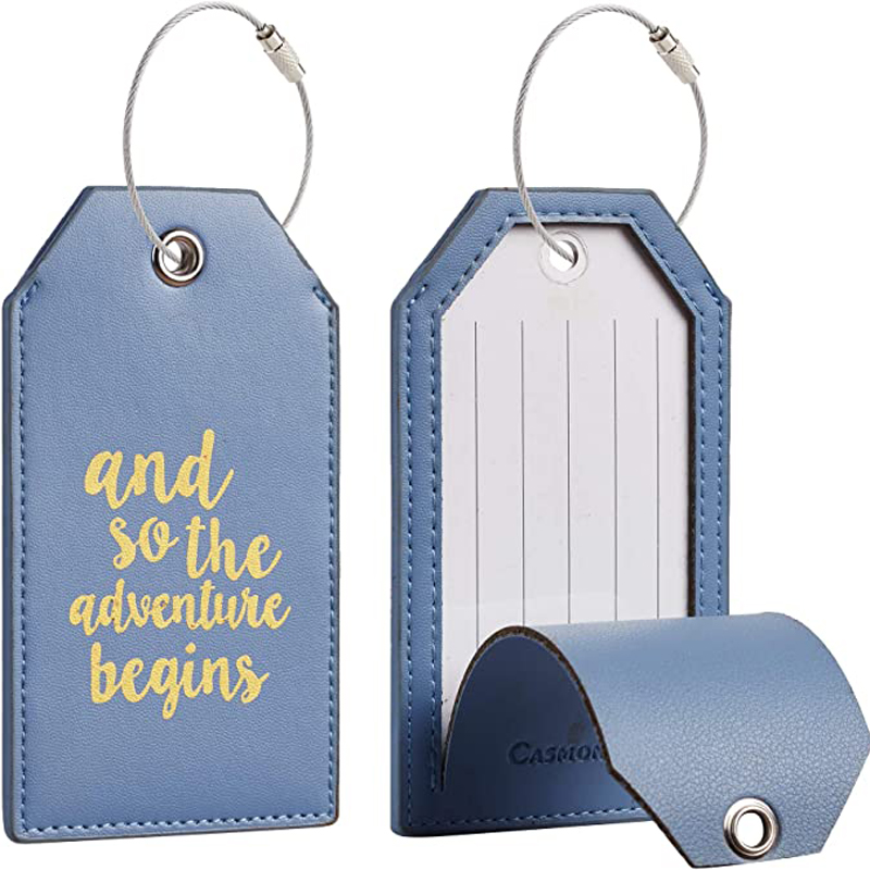 PU Leather Luggage Tags w/Full Back Privacy Cover Steel Loops 8
