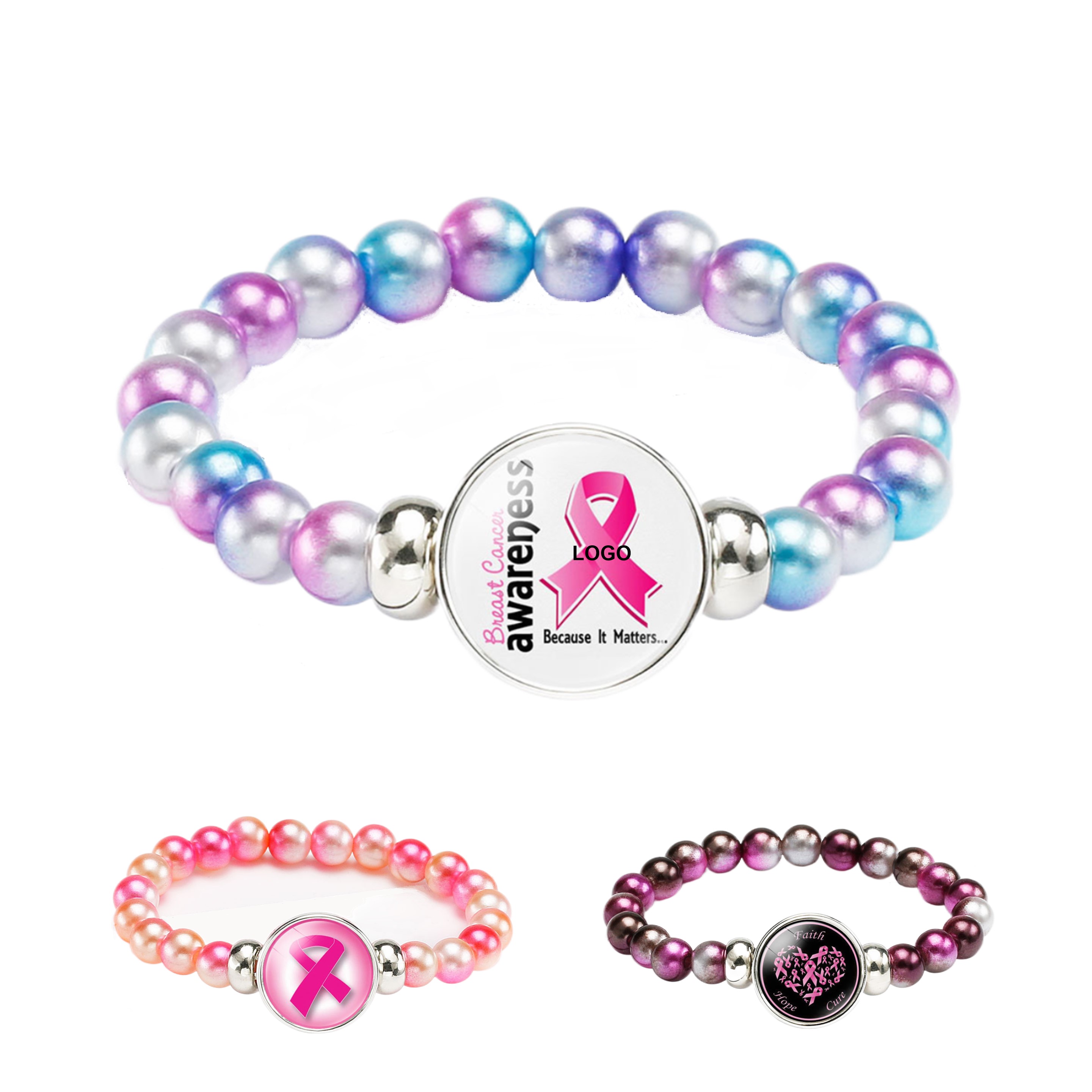Pink Ribbon Beads Bracelet (direct import) 2