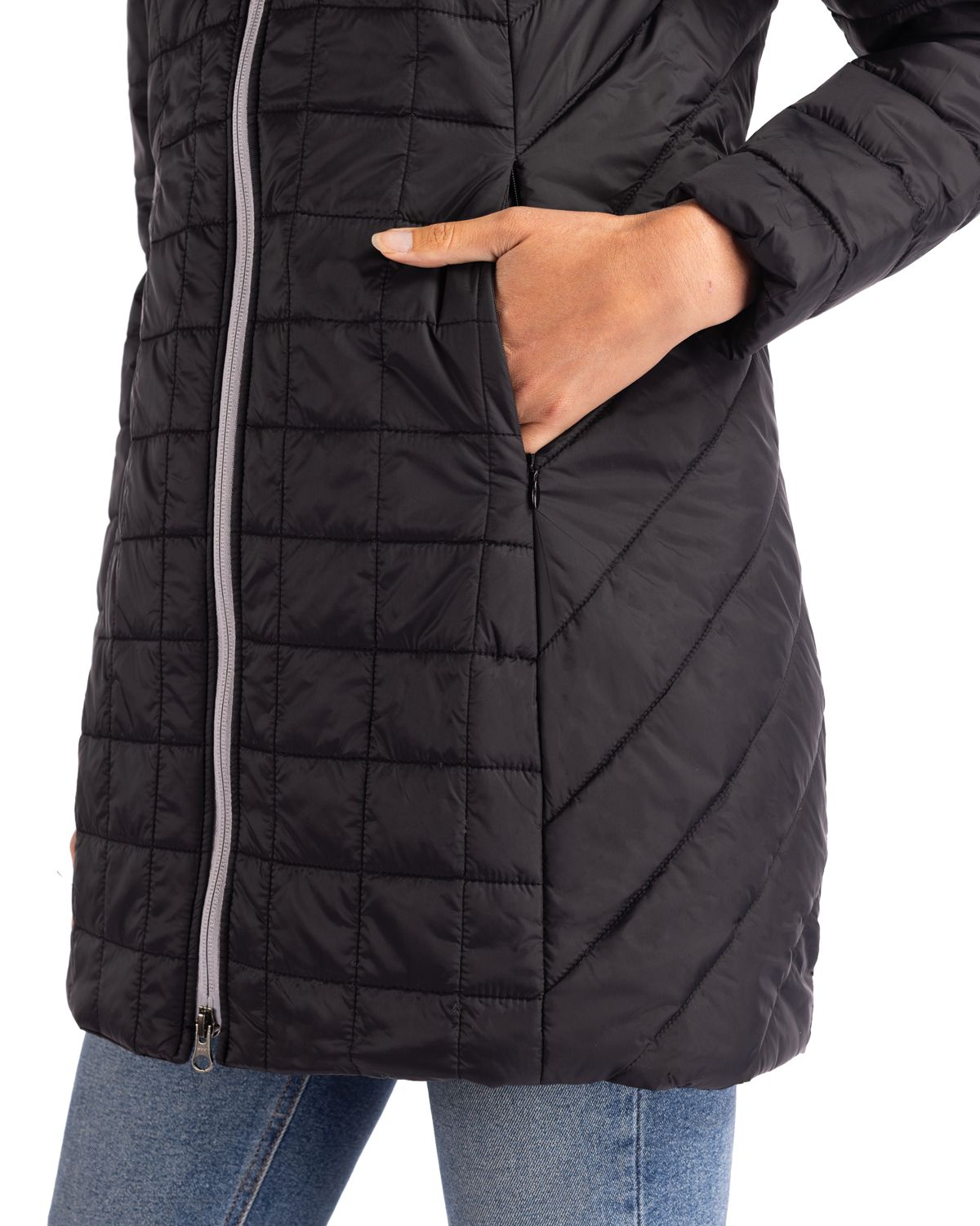 Cutter & Buck Rainier Recycled Insulated Puffer Womens Full Zip Hooded Long Coat 19