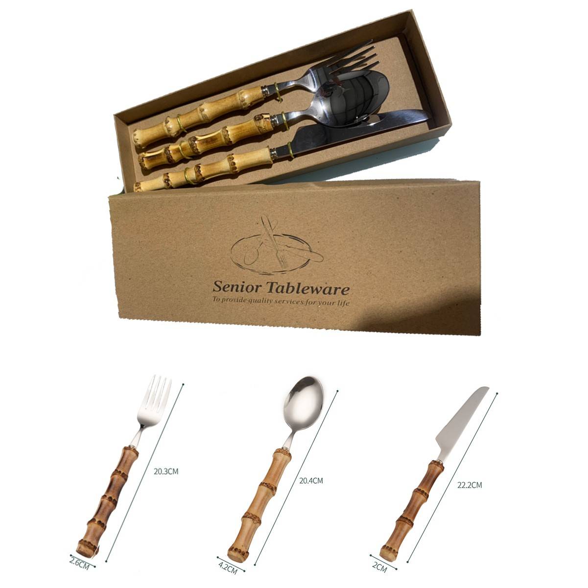 Bamboo&Stainless Steel Flatware Cutlery Set With Case 2