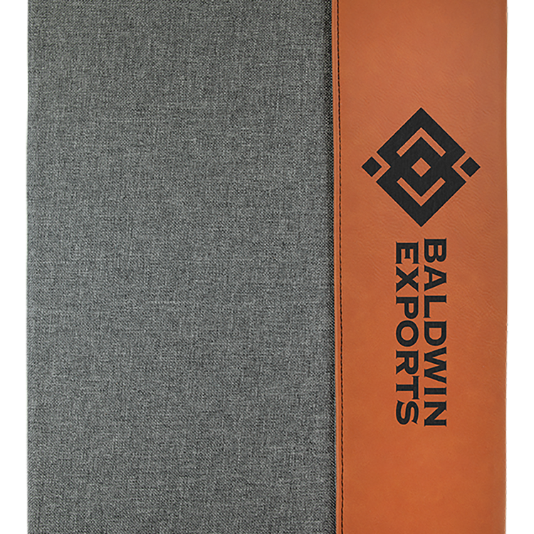 9 1/2" x 12" Rawhide Leatherette / Gray Canvas Portfolio with Notepad 3