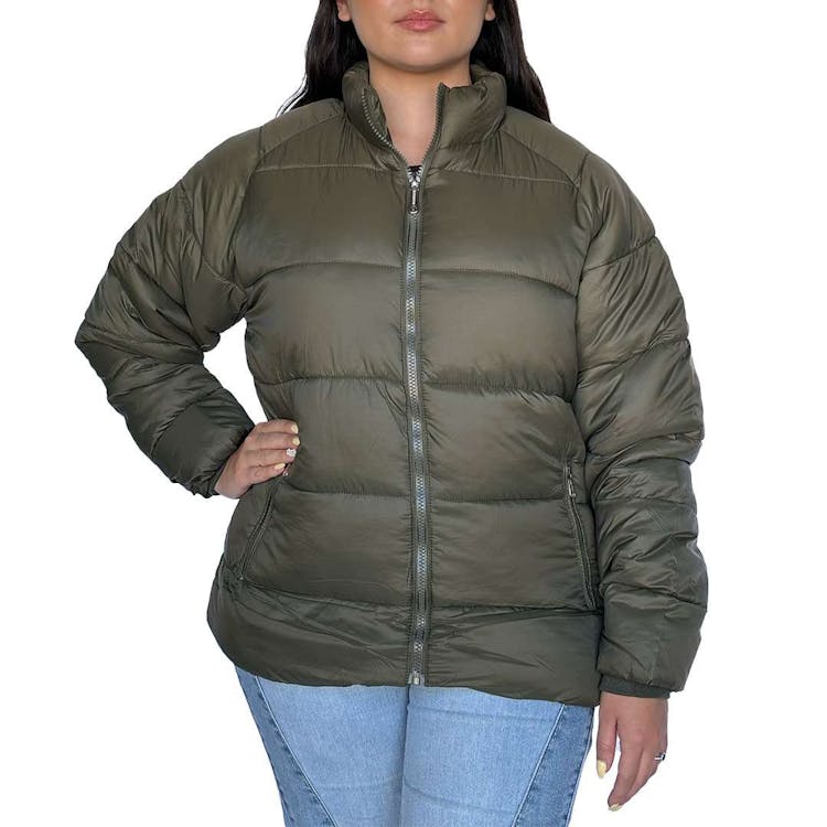 Women's Solid Puffer Jackets Olive S-XL 1