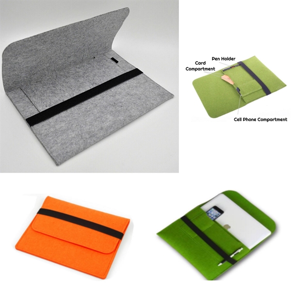 Felt Laptop Sleeve with Flip Top Elastic Band Closure 7