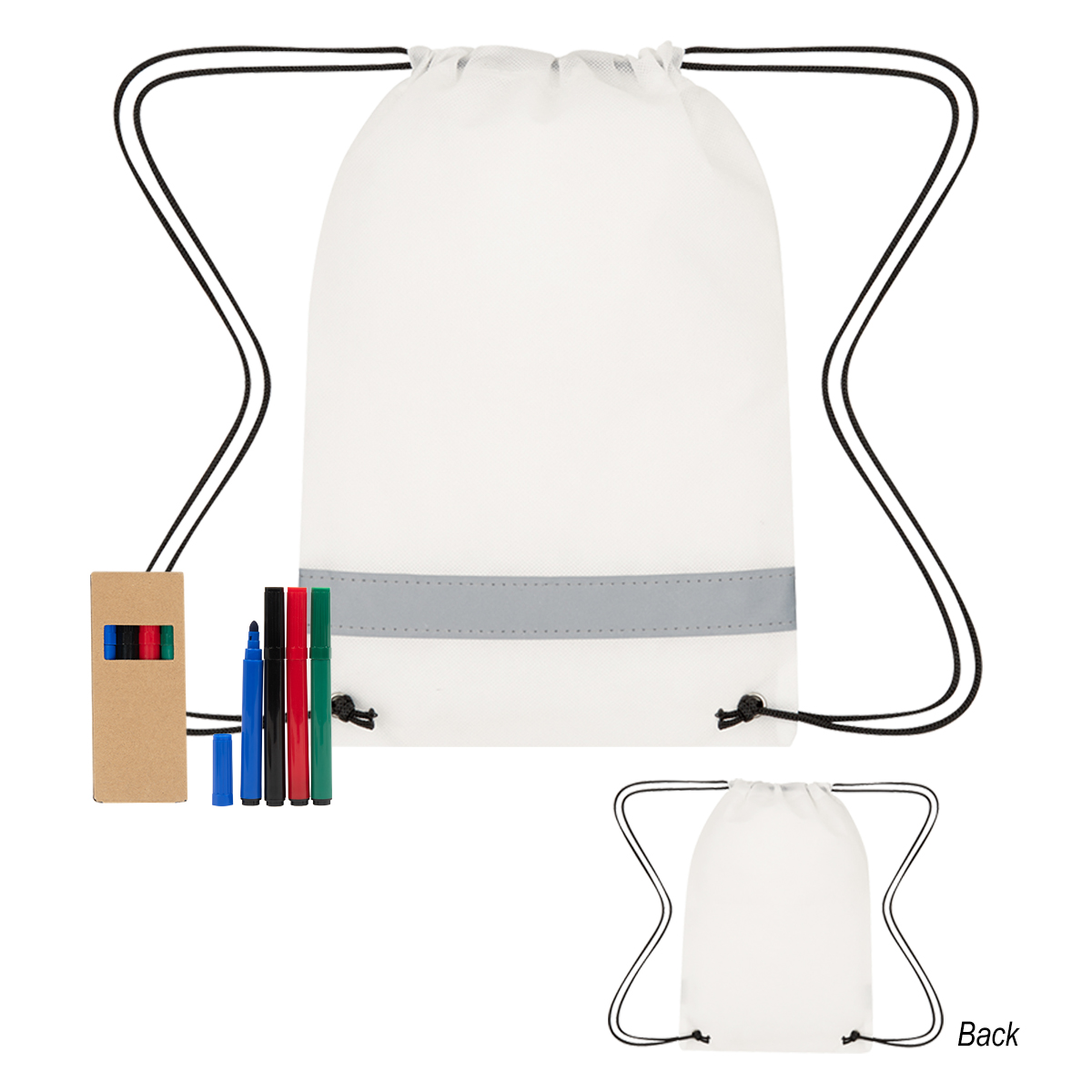 Lil' Bit Reflective Non-Woven Coloring Drawstring Bag With 4-Piece Washable Marker Set 4