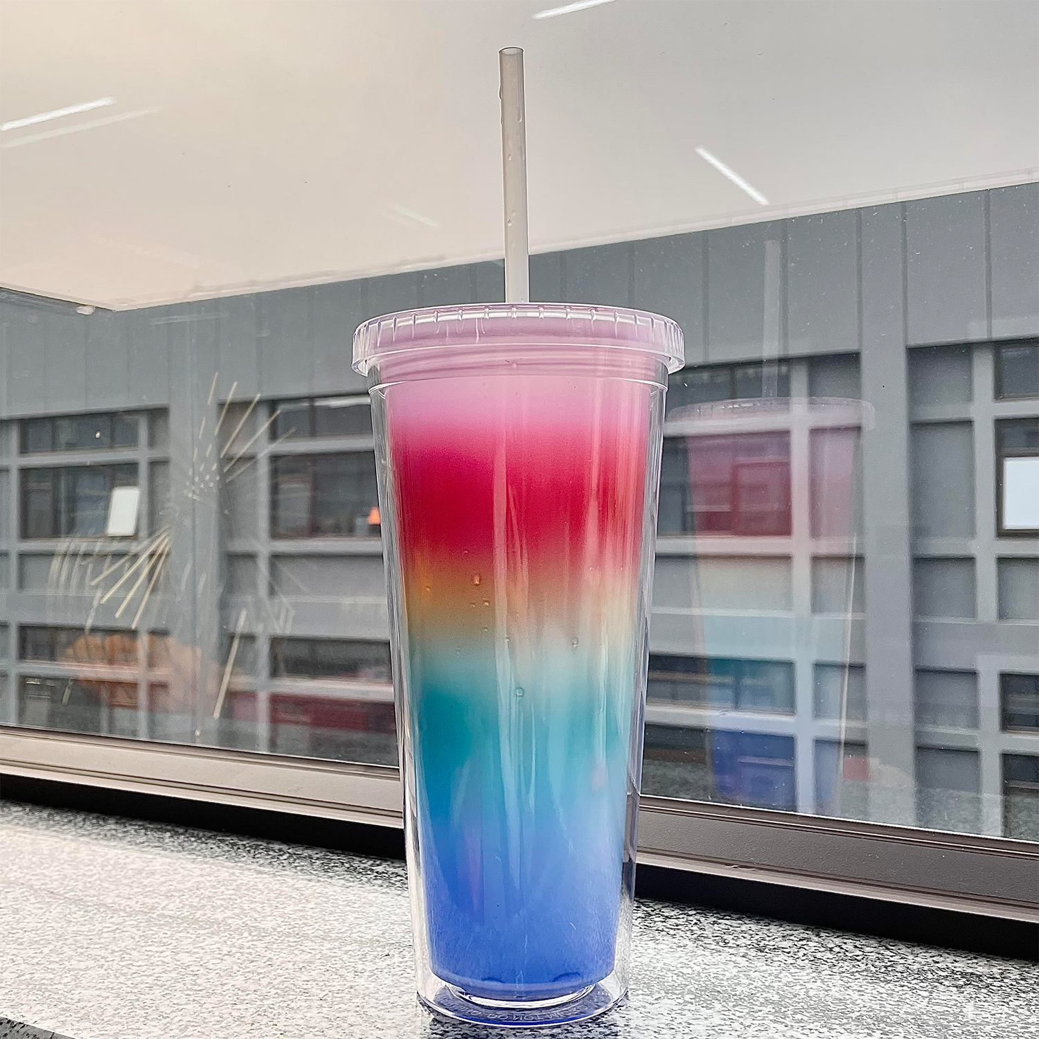 24oz BPA Free Plastic Color Changing Water Bottle With Straw 4