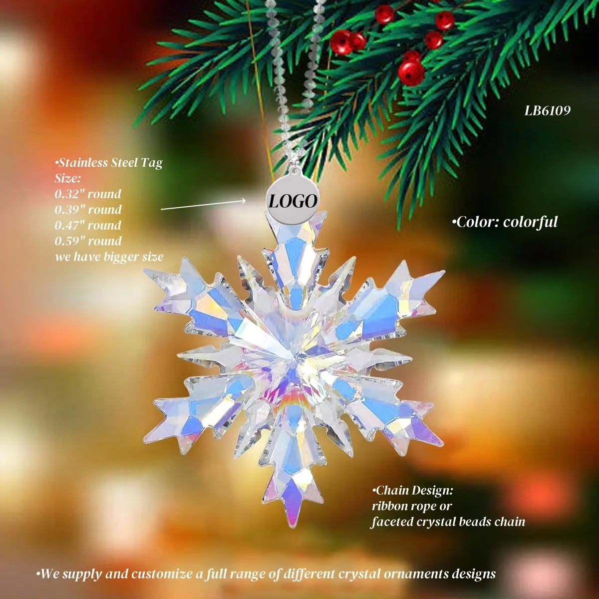 Hanging Crystal Snowflake for Christmas Ornaments 2