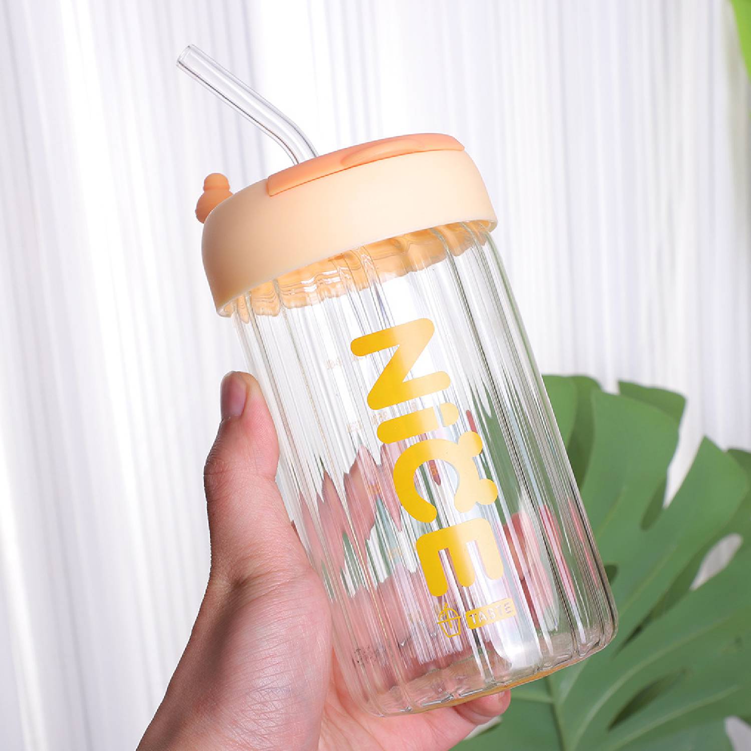 Stylish minimalist straw cup glass with sealable lid 7
