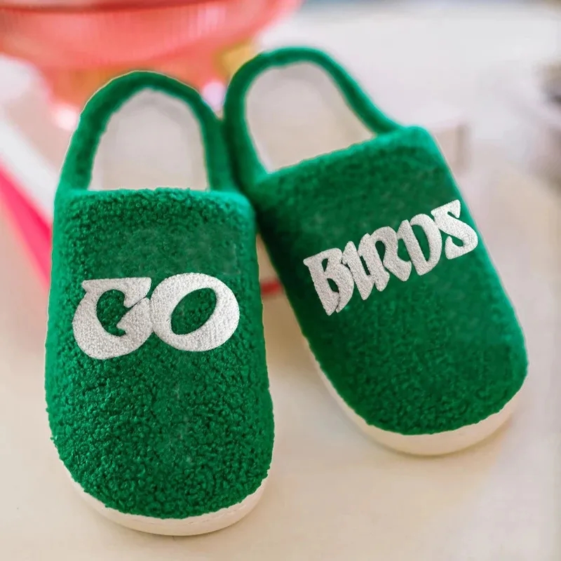 Chenille Slip-On Green Custom Fuzzy Slippers 1