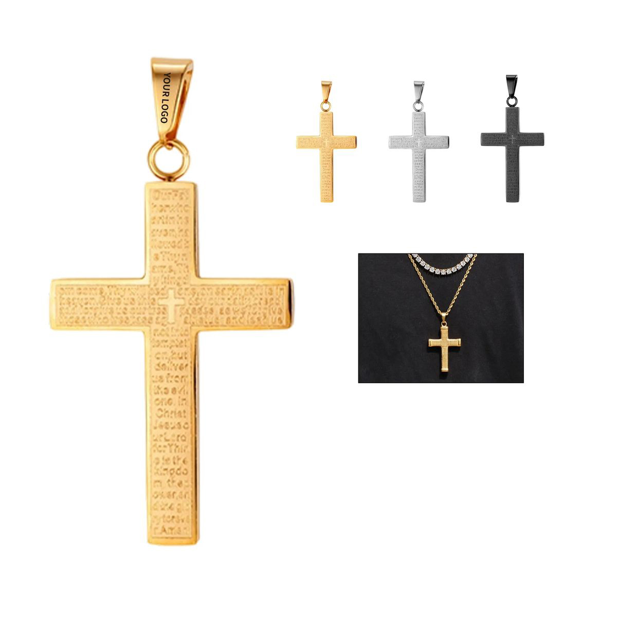 Durable Steel Cross Pendant with Chain for Gifts 3
