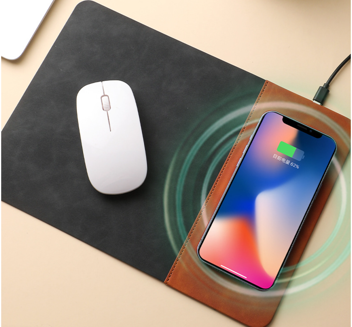 PU Leather Wireless Charging Mouse Pad 3