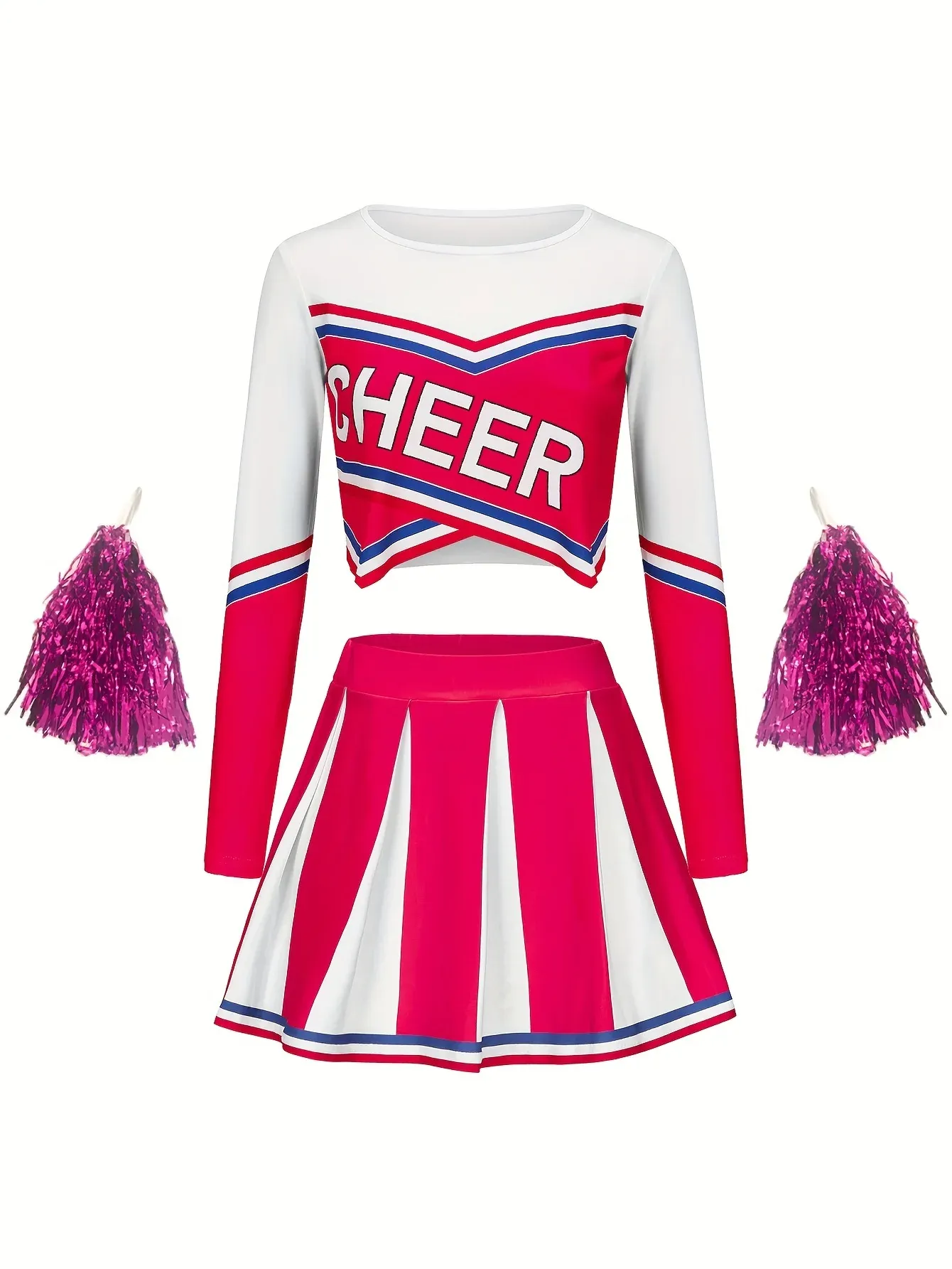 Kids Cheerleader Costume Set with Long Sleeves Short Skirt 5
