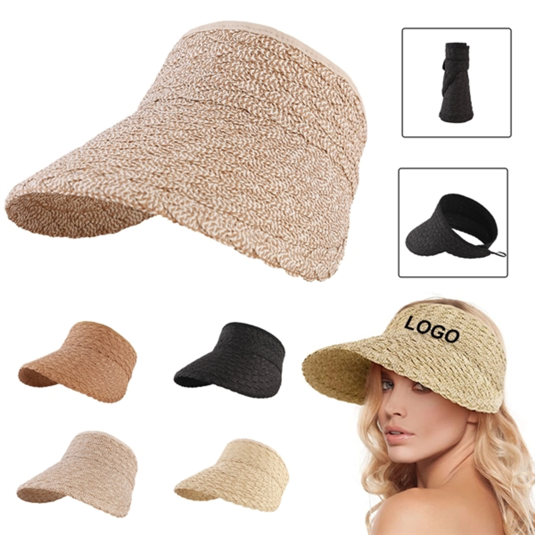 Roll-up Foldable Straw Visor Women's Wide Brim Sun Hat 2
