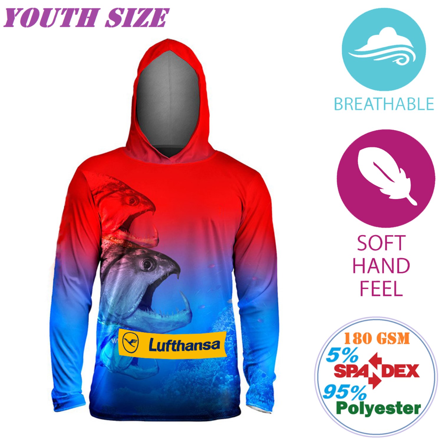 180G Poly-Cotton Casual Youth Long Sleeve T-Shirts w/ Hoodie 1