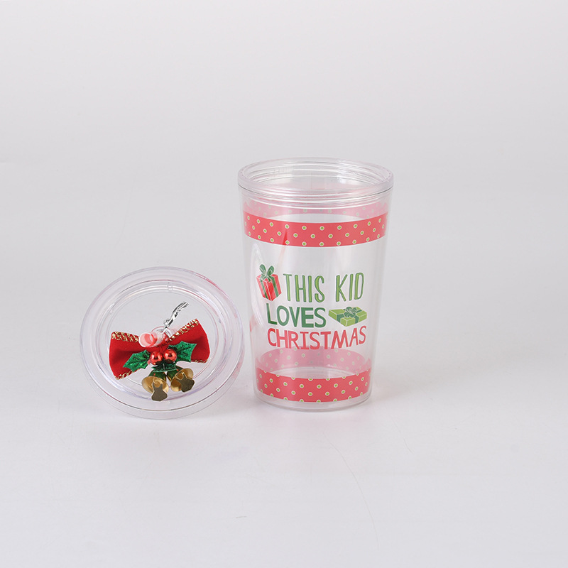 Christmas Double Layer Plastic Straw Water Cup 3