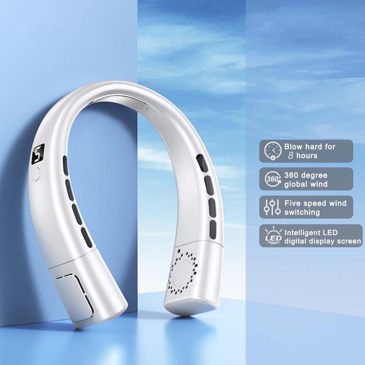 5-speed super wind Power display lazy Lighting neck fan 2