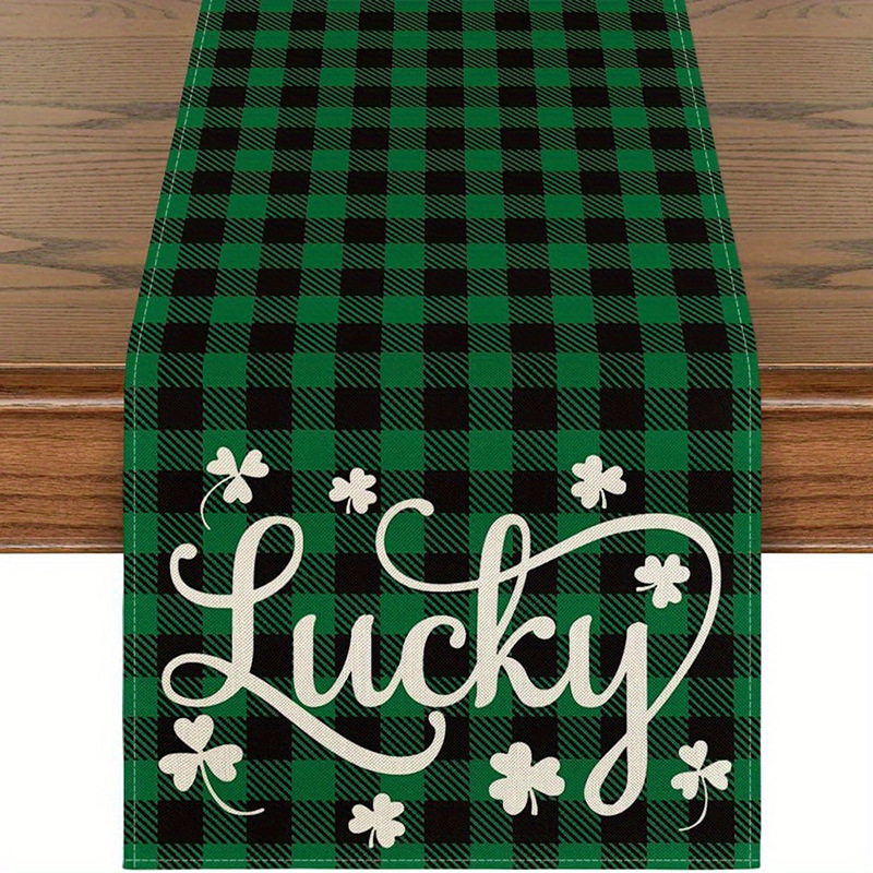 Green Lucky Clover Heat-Resistant Stain-Proof Linen Table Runner 1