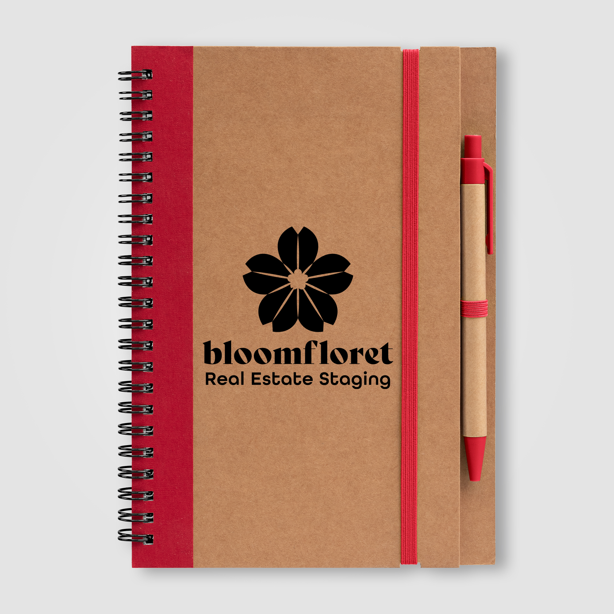 Kraft Hard Cover Spiral Notebook with Pen 26