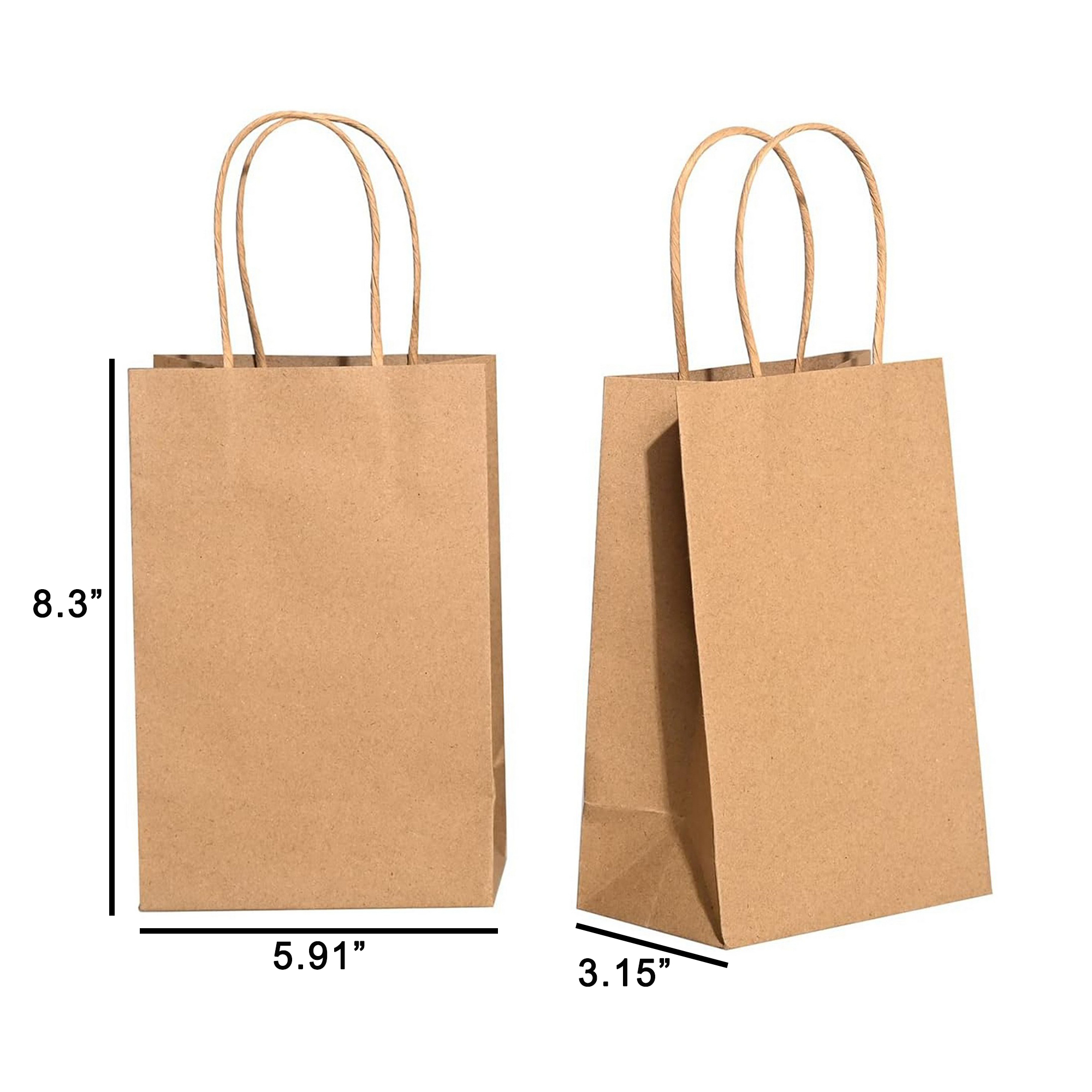 Natural Kraft Paper Shopper Tote Bag(6" W x 8" H x 3" D) 2
