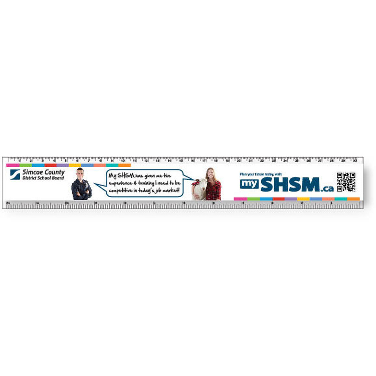 .040 Clear Plastic Rulers, InkJet Full Colour + white (1.75" x 12.25"), Square corners