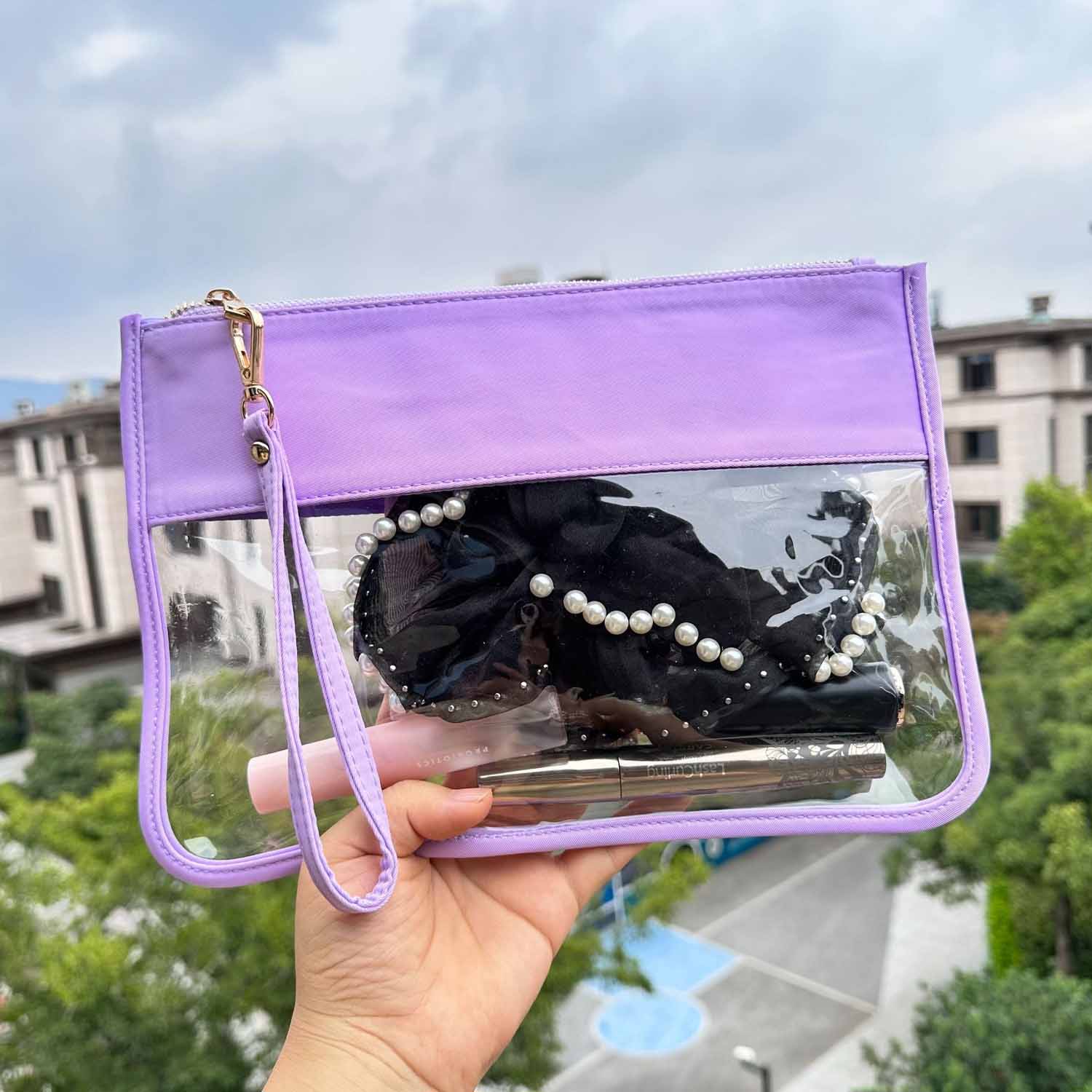 Travel Clear PVC Flat Zipper Pouch Nylon Makeup Bags 3