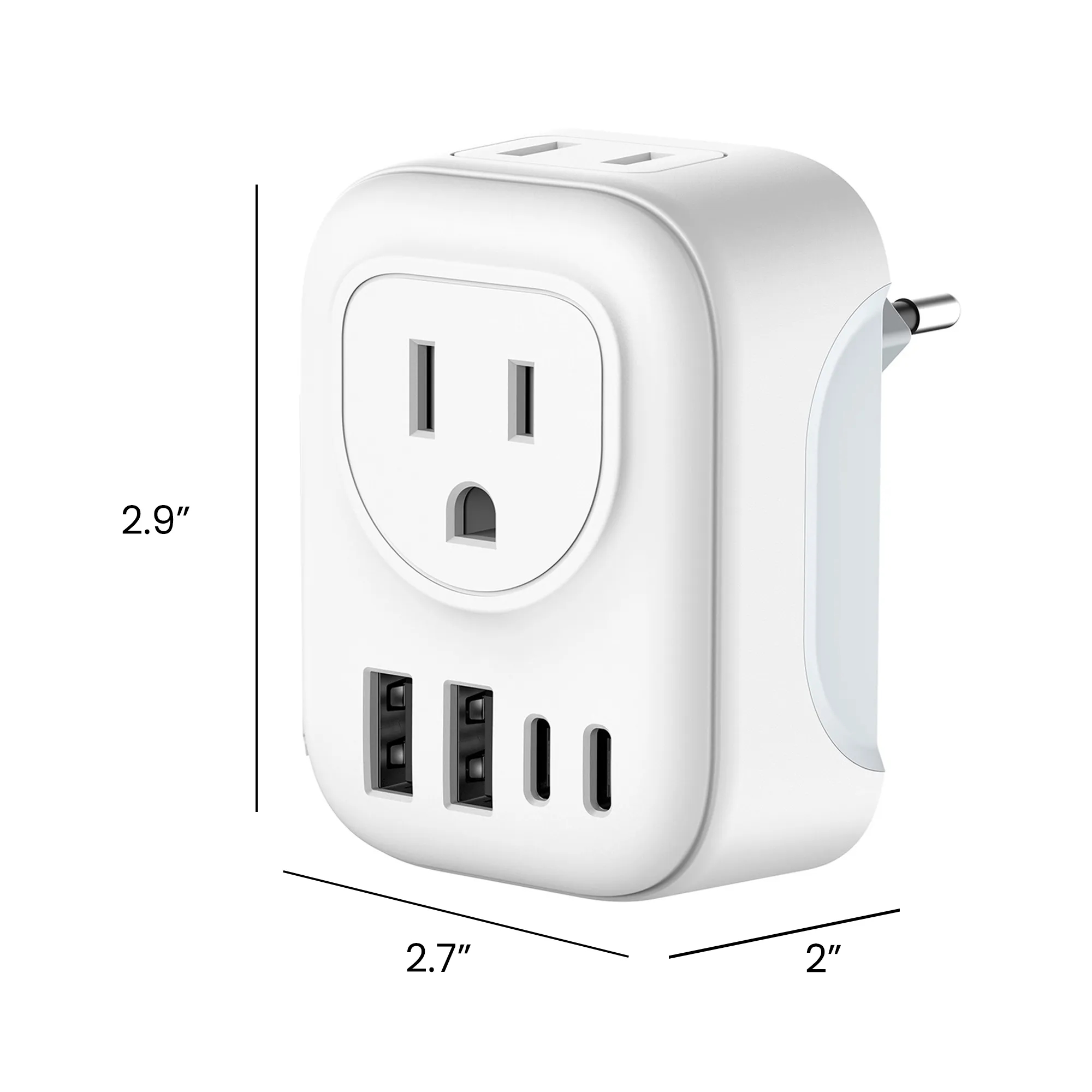 Travel Plug Adapter Usb C 2.9"x2.7"x2" 4