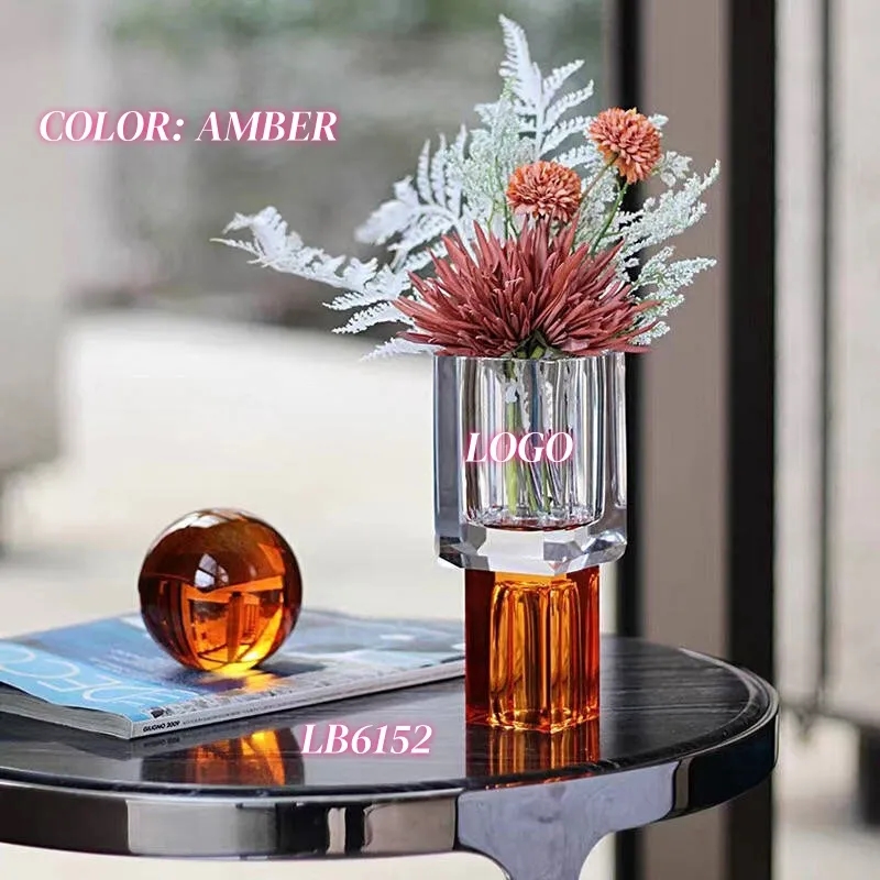 Engraved Crystal Flower Vase Tall for Centerpiece Wholesale 7