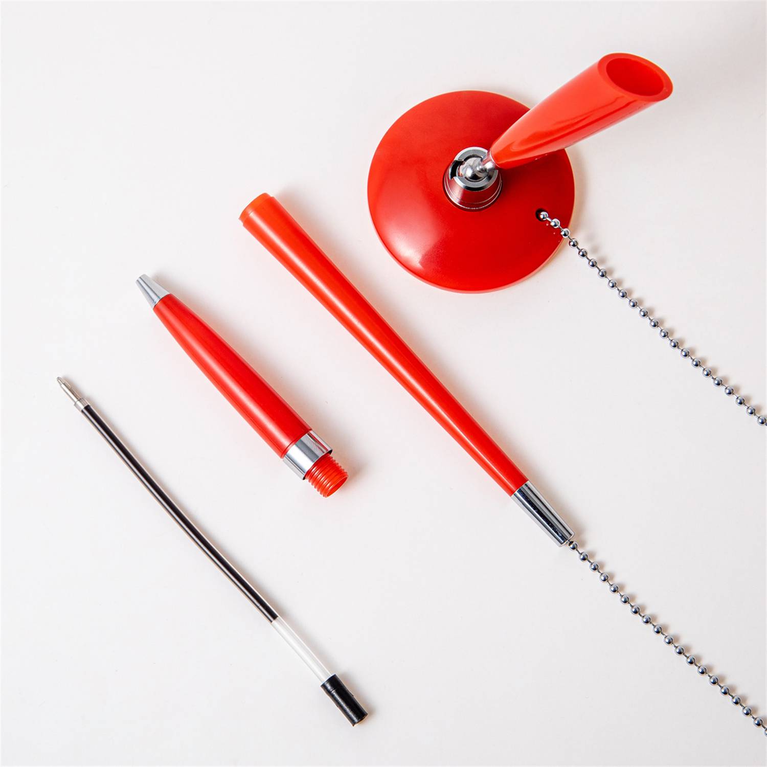 Plastic Ballpoint Pen with Desk Holder Chain 8
