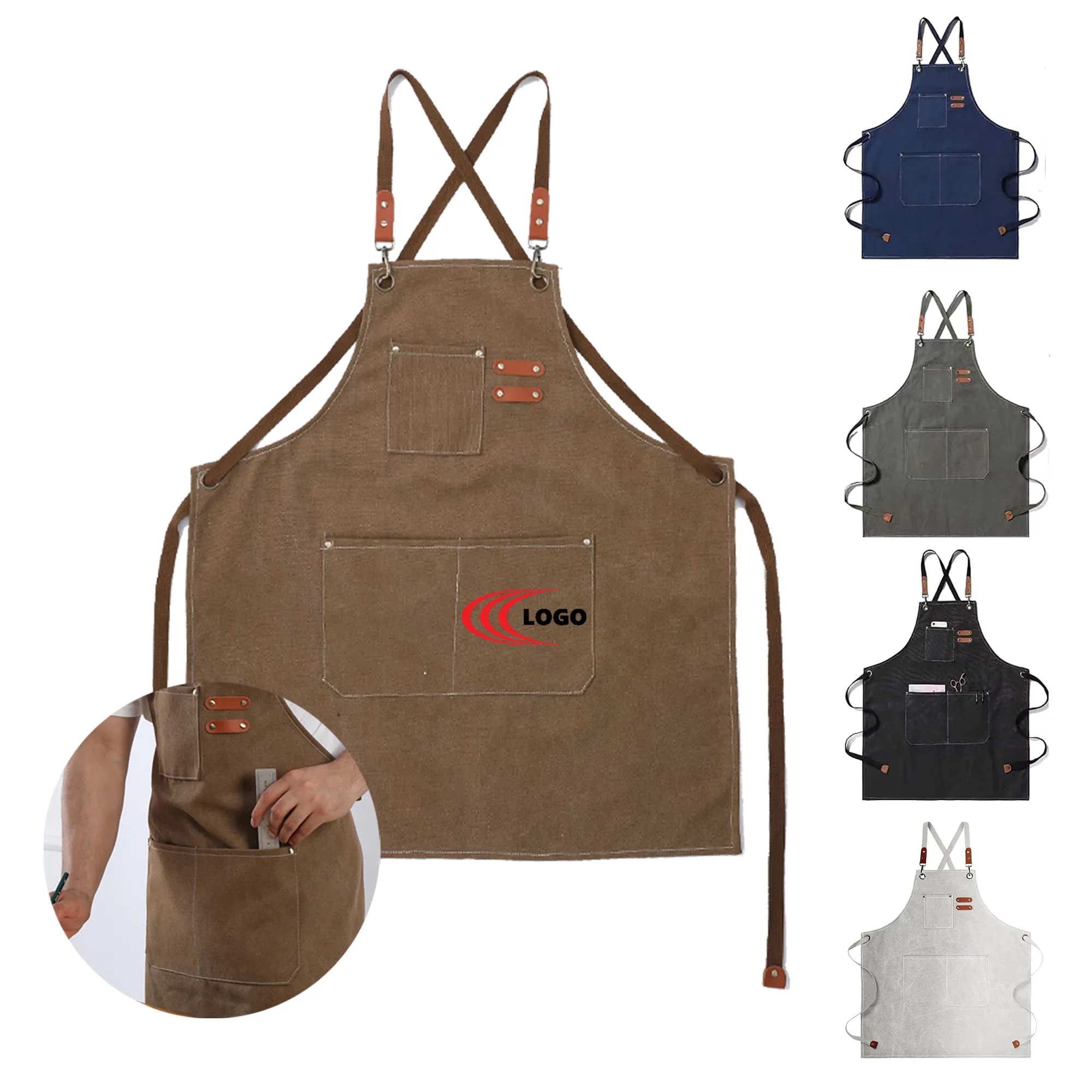 Waterproof Thick Canvas Chef Work Apron Adjustable MOQ 10PC