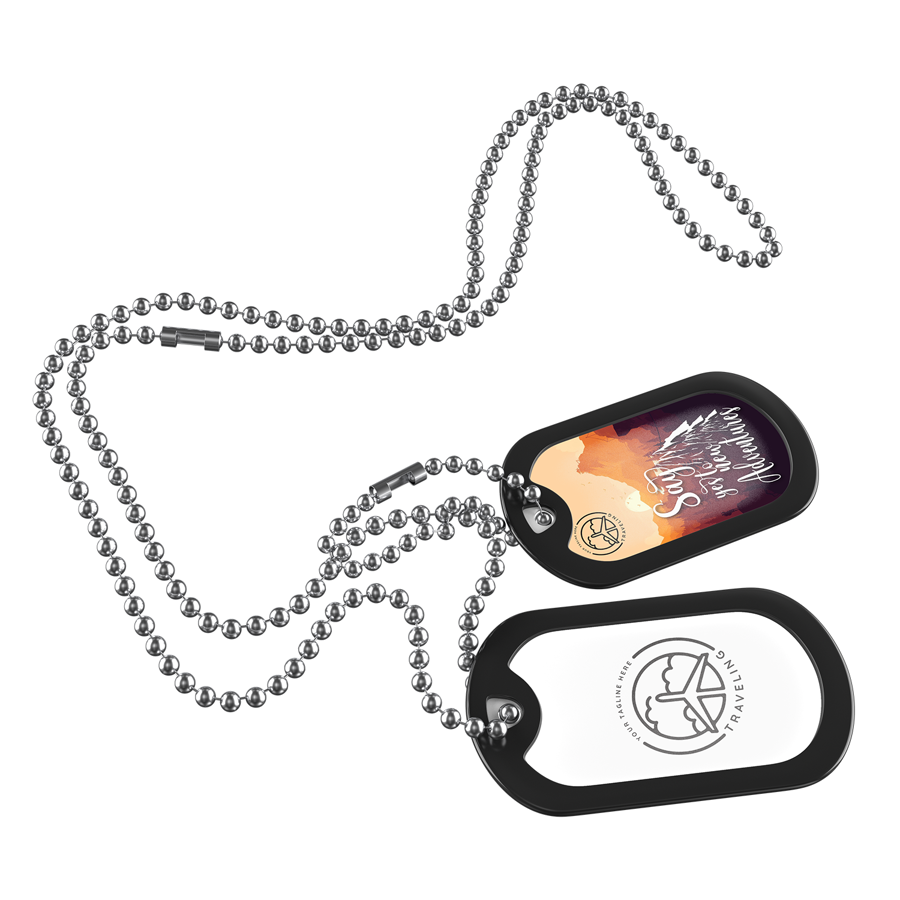 Double-Sided Dog Tag Pendant w/ Long Chain