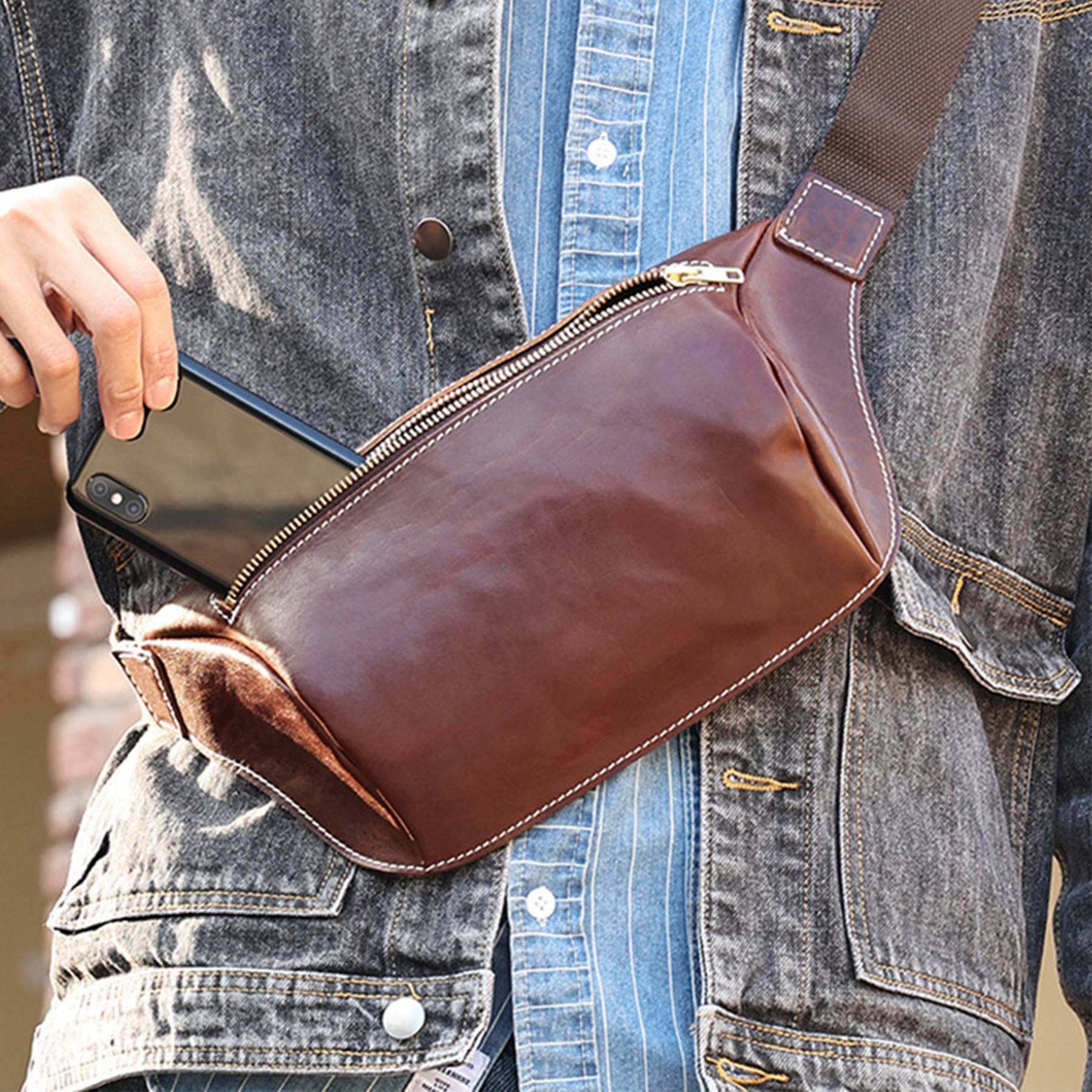 Genuine Leather Sling Bag for Men 5