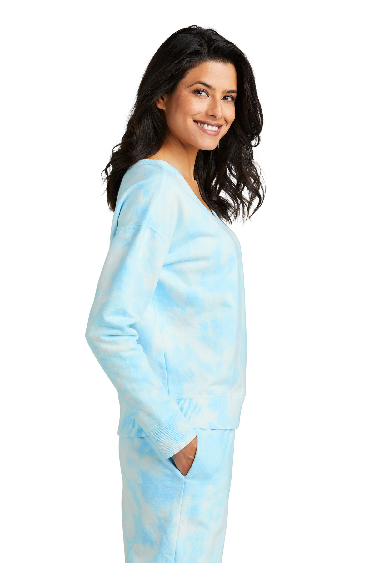 Port & Co Women's Beach Wash Cloud Tie-Dye V-Neck Sweatshirt LPC140V 22