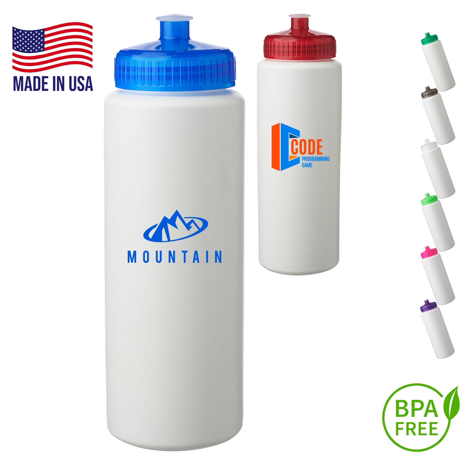 32 oz. USA made HDPE Plastic Sports Bottles w/ Push Pull Lid 2