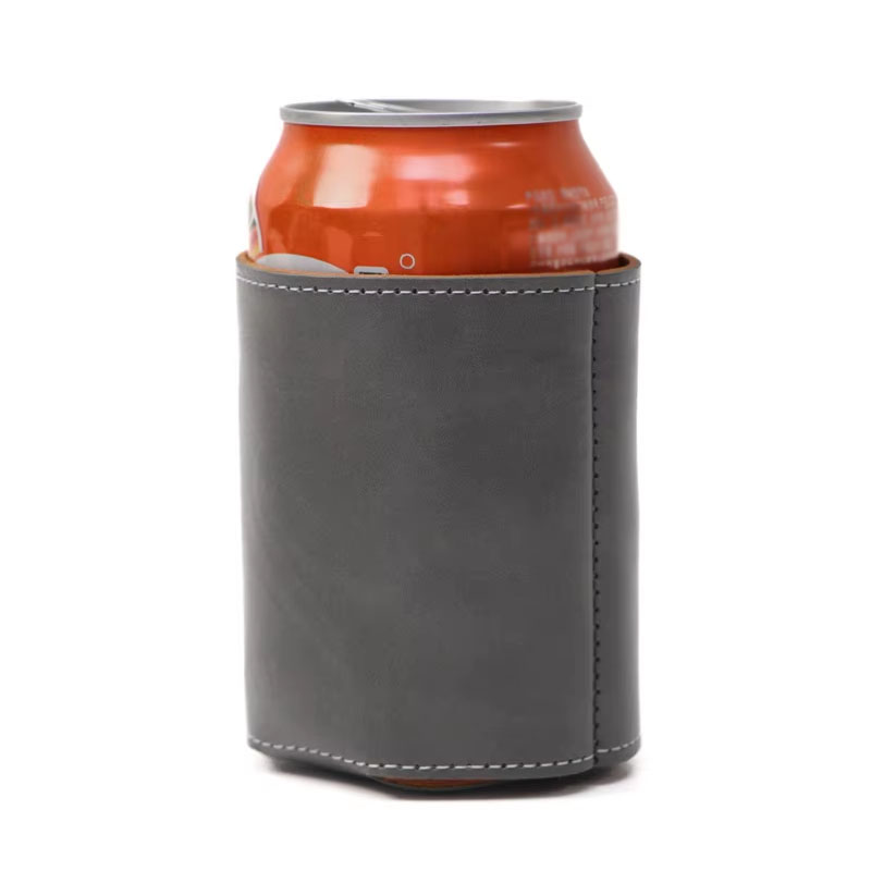 Faux Leather Can Cooler, custom koozie with logo imprint 1