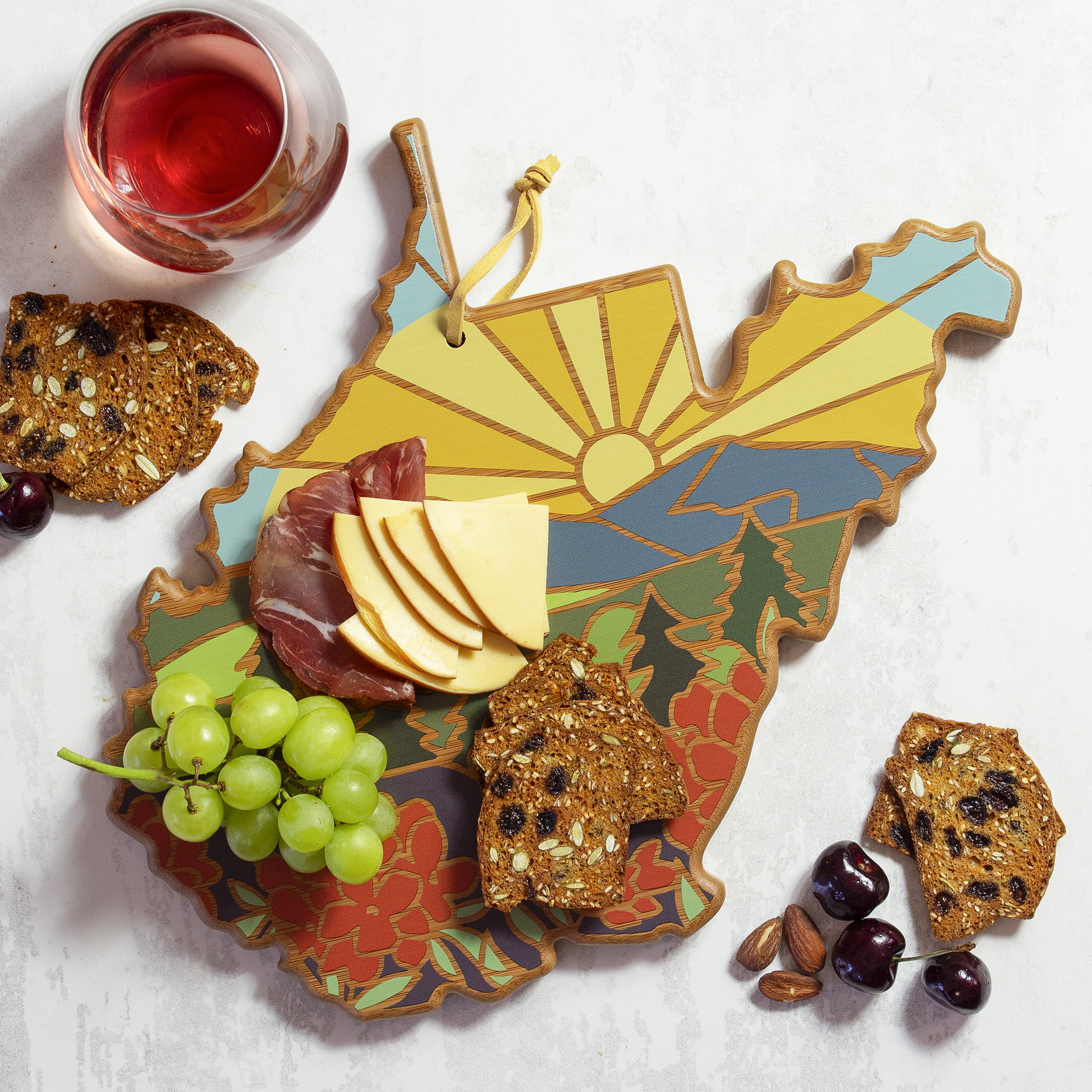 West Virginia State Shaped Serving and Cutting Board with Artwork by Summer Stokes 7