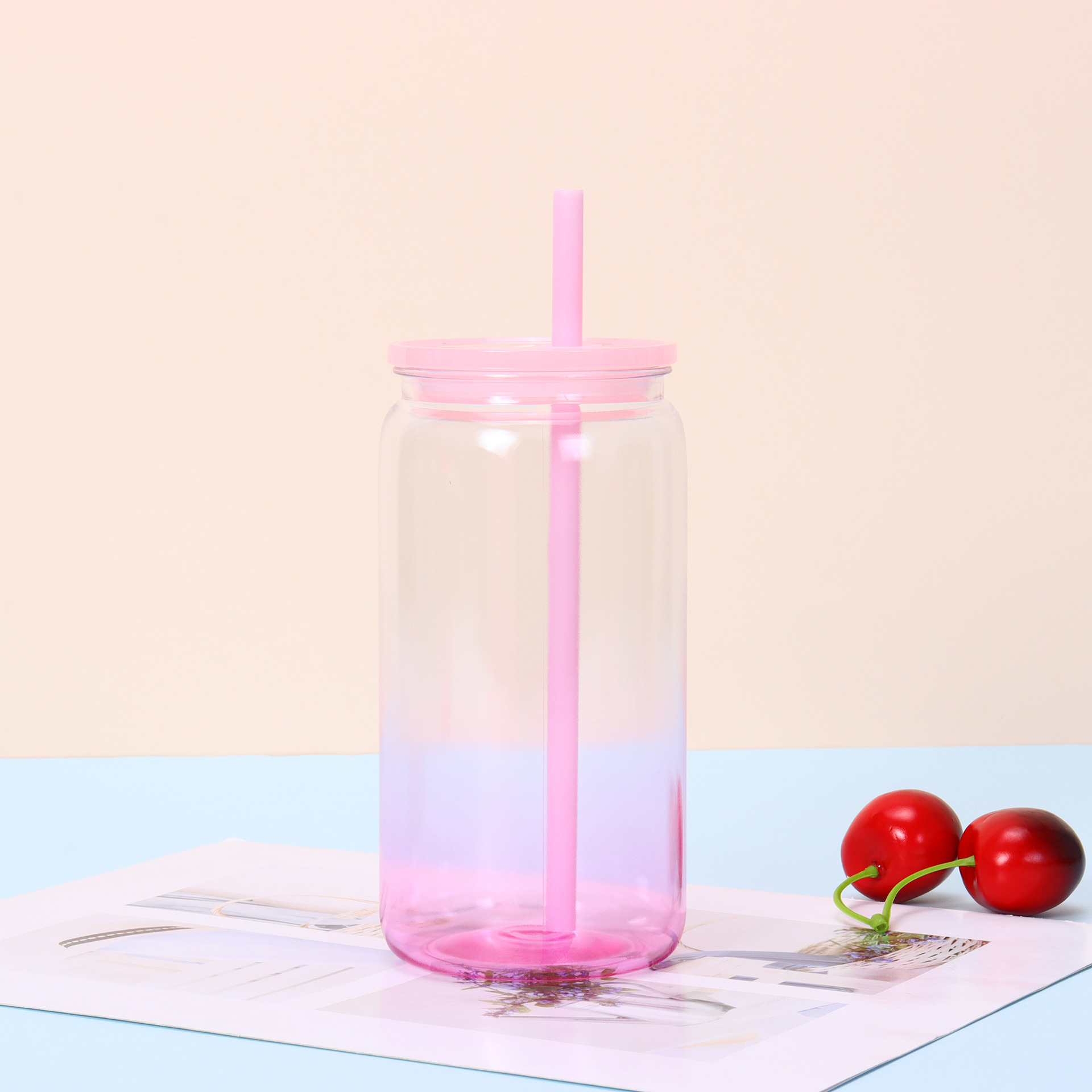 16 oz Plastic Tumbler with Straw and Lid 6