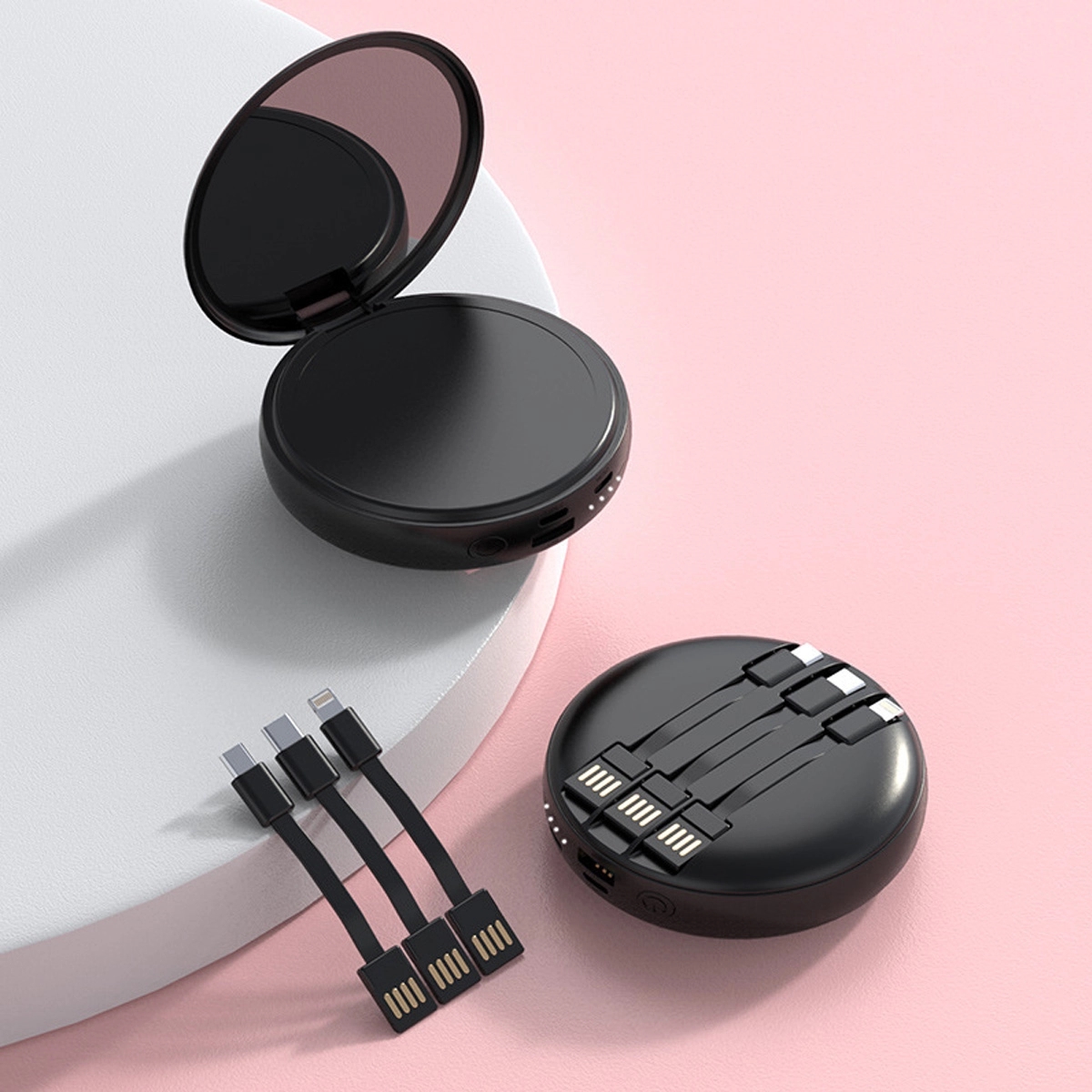 Portable Charger Mirror Power Bank 5000mah with Cables 3