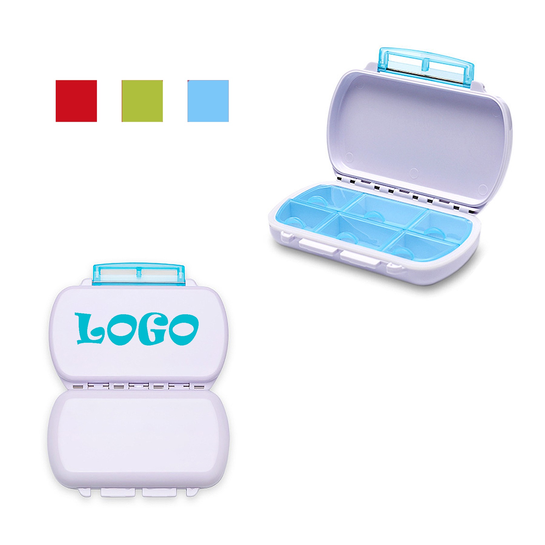 MOQ25 6 Compartment Double Lid Childproof Plastic Pill Box
