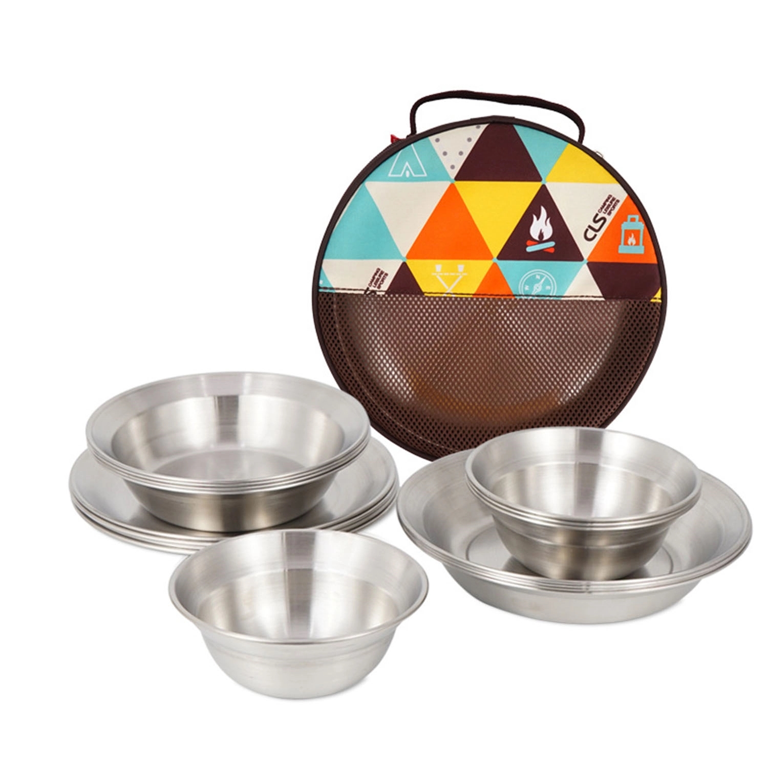 Outdoor Stainless Steel Dinner Plate Bowl 16Pcs Tableware 2
