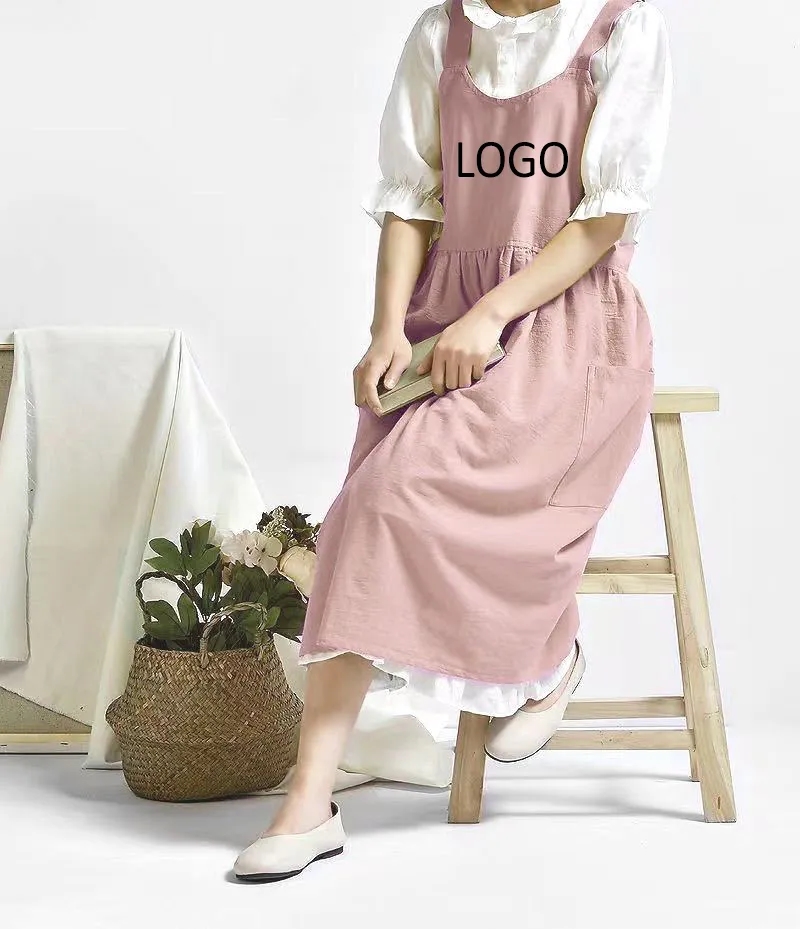 Wholesale Cotton Chef Aprons for Women Cross Back Design with Pockets Bulk Order 6