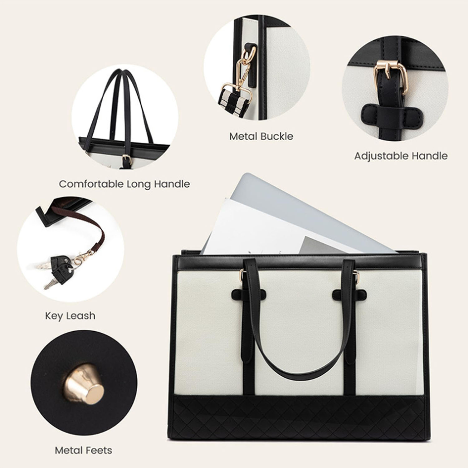 Waterproof PU Leather Laptop Tote Bag w/ Wallet 7