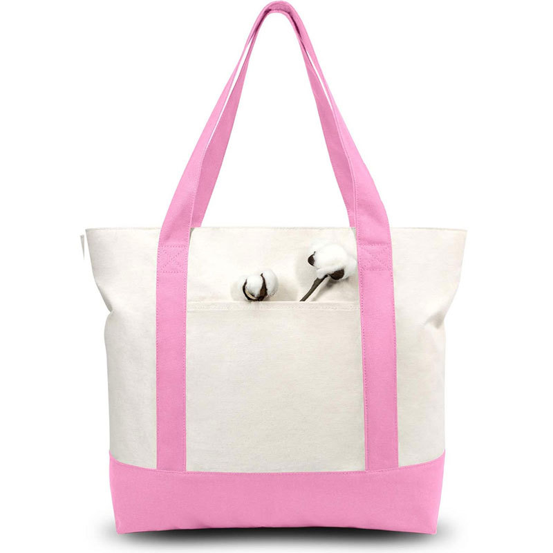 12 oz Cotton Canvas Zipper Boat Tote Bag W/ Front Pocket 11