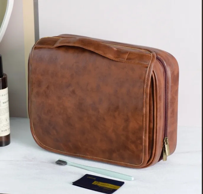 Custom Logo Hanging PU Leather Toiletry Bag Wholesale Bulk Travel Cosmetic Organizer 3