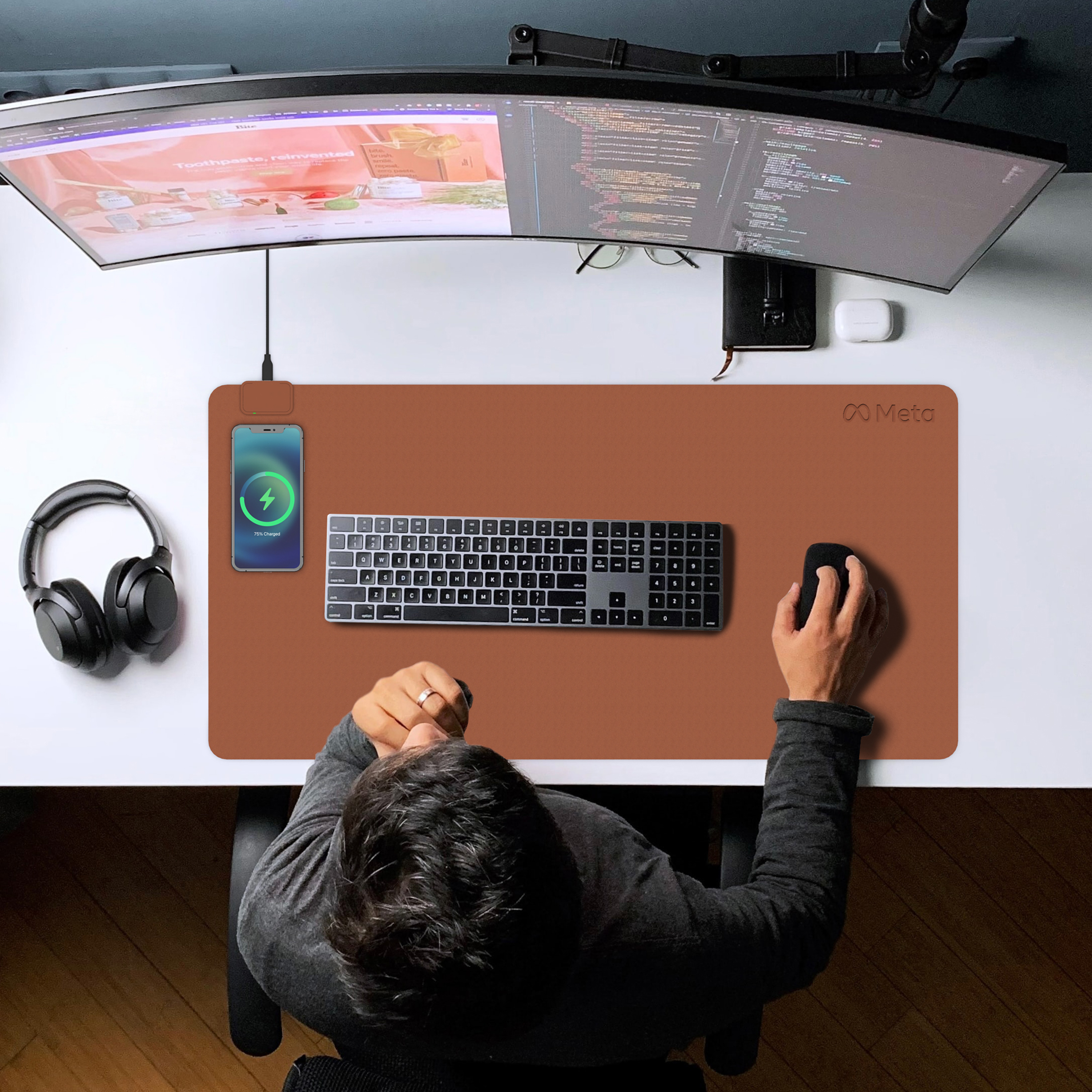 DeskShield Charge: Desk Mat & Wireless Charger (COGNAC) 9