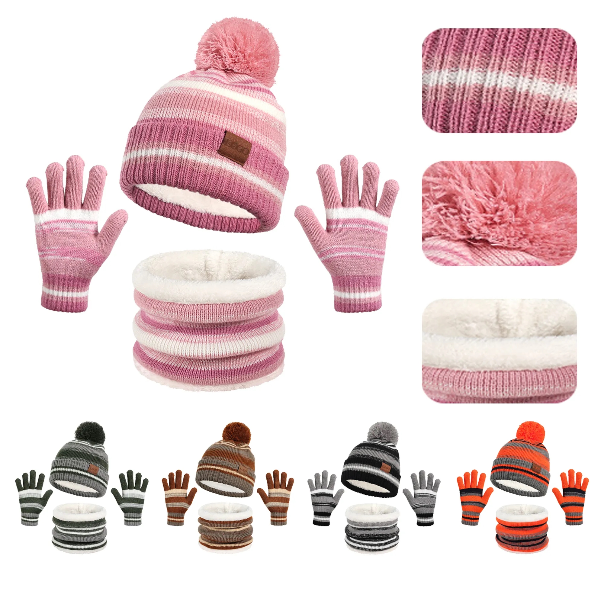 3 Pieces Winter Hat Scarf Glove Set for Kids