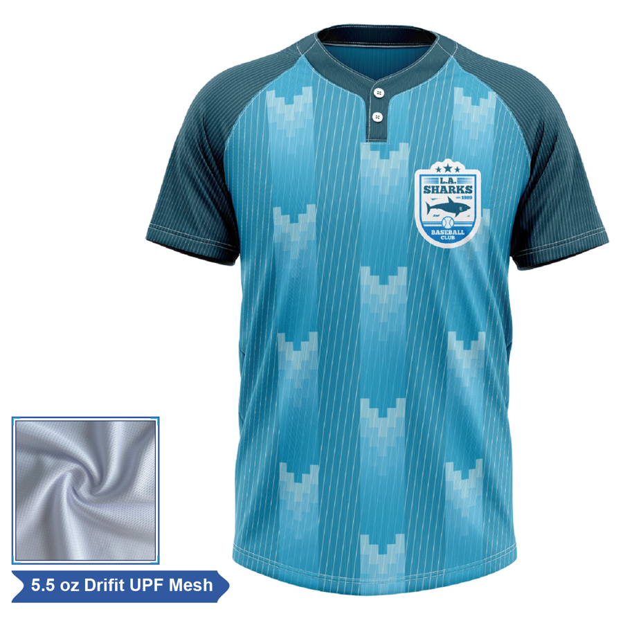 Sublimation UPF Mesh 2-Button Baseball Henley - Men Women 6