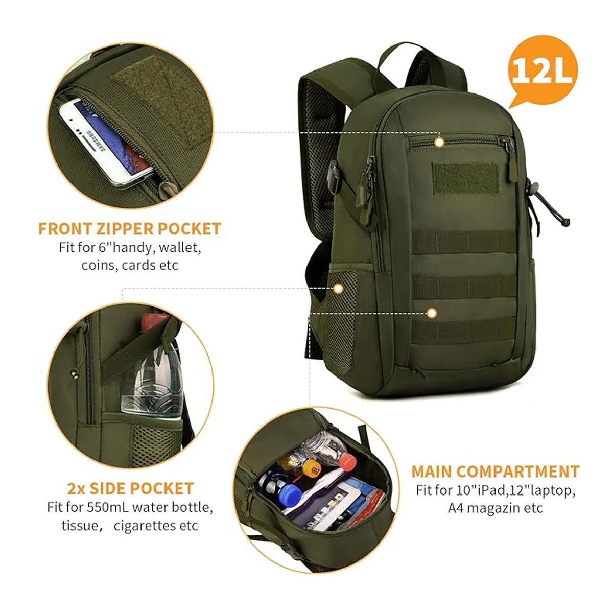 10L/20L Mini Daypack Military MOLLE Backpack 3