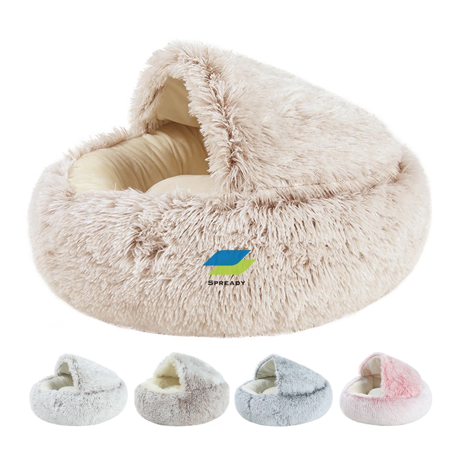 Round Soft Plush Burrowing Cave Hooded Pet Bed 3