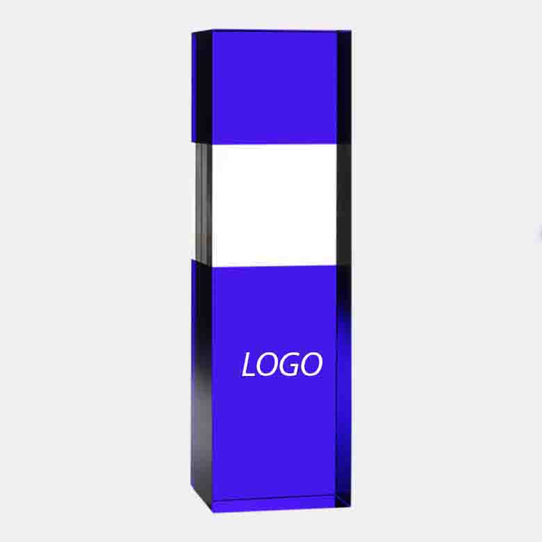 BLUE/CLEAR COLUMN OPTIC CRYSTAL AWARD 1